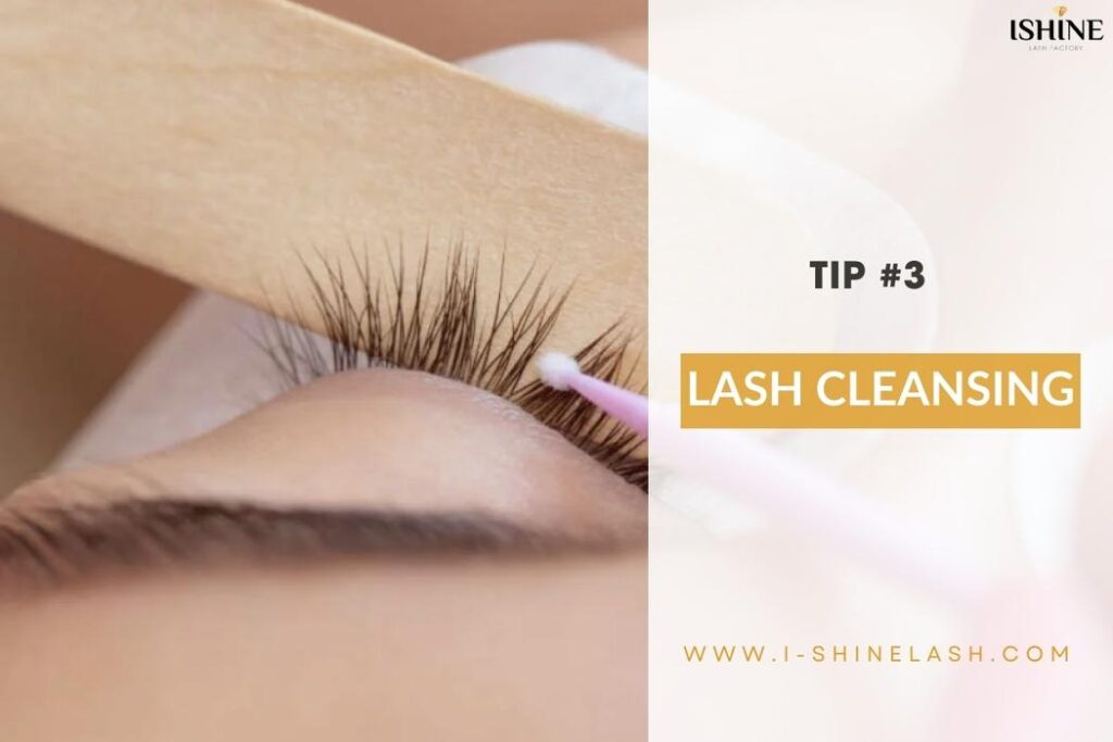 Lash tech is cleaning lashes for a client