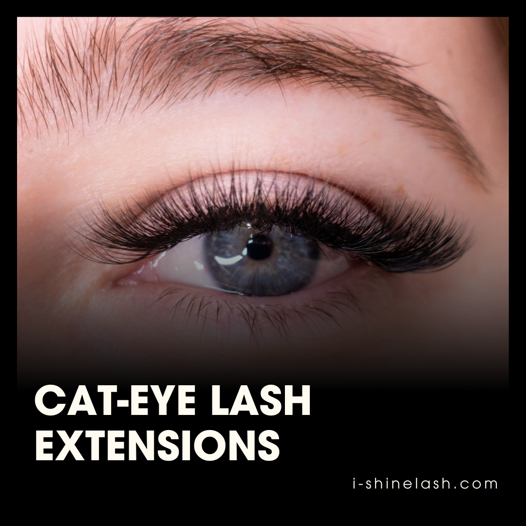 Certified lash specialists place shorter extensions in the inner corner of the eye and longer ones in the outer corner to create the cat eye lash extension style.