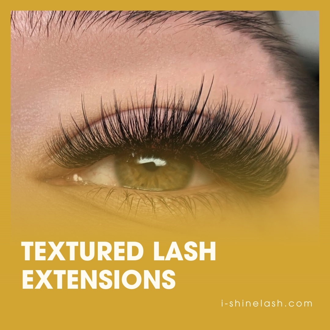 Volume lashes are combined with traditional lashes to create a textured impression for a more dramatic appearance.