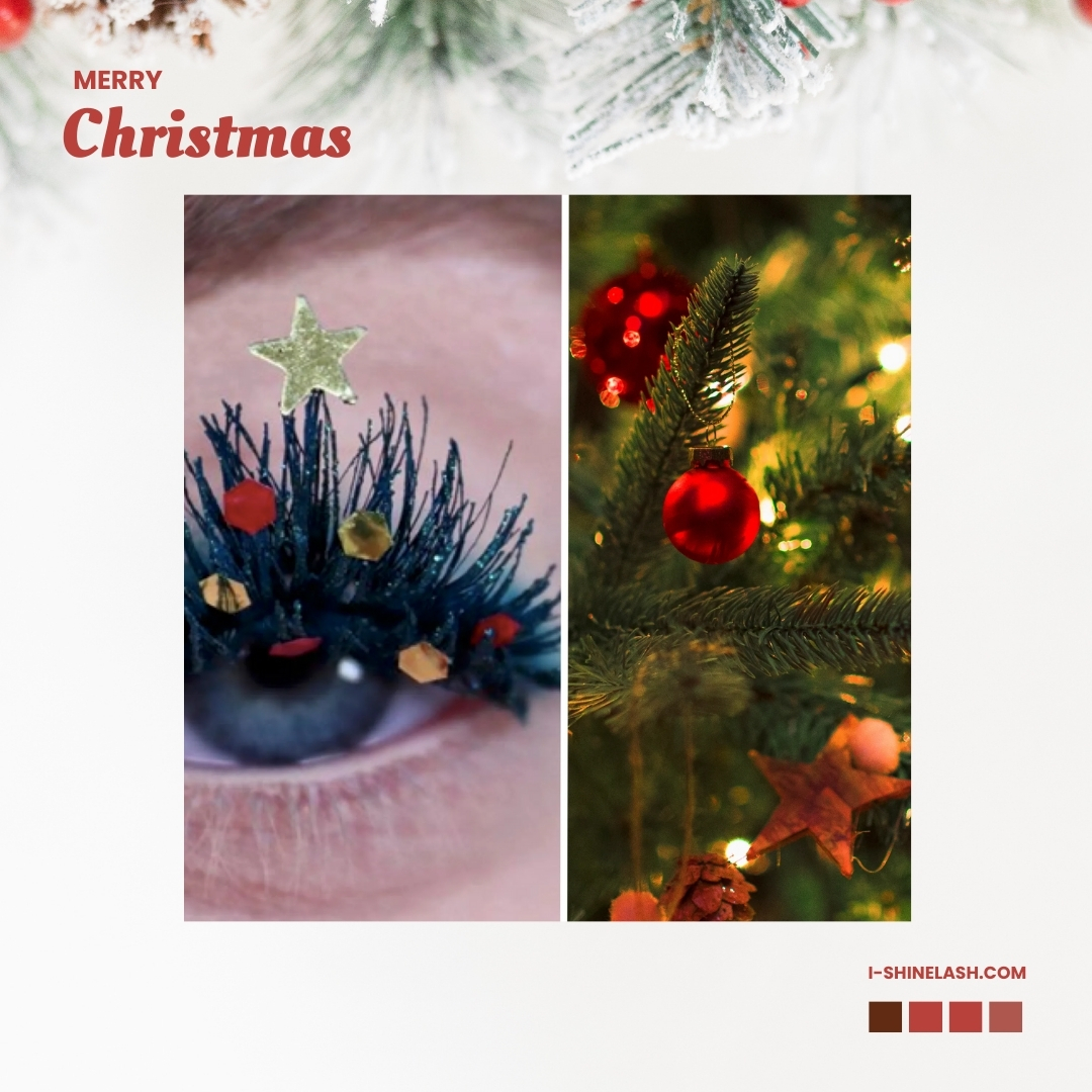 Christmas tree-inspired eyelash extensions can add a festive touch to your eyes